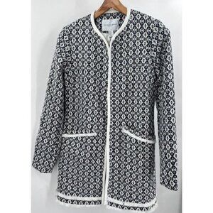 Carolina Belle Montreal Blue White Long Sleeve Open Front Jacket Women's Size XS